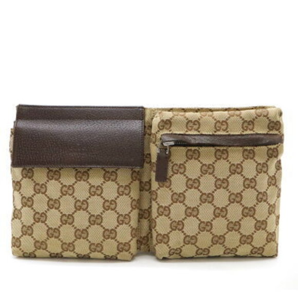Gucci GG canvas body bag waist pouch hip Khaki Green beige Black - Picture 1 of 9